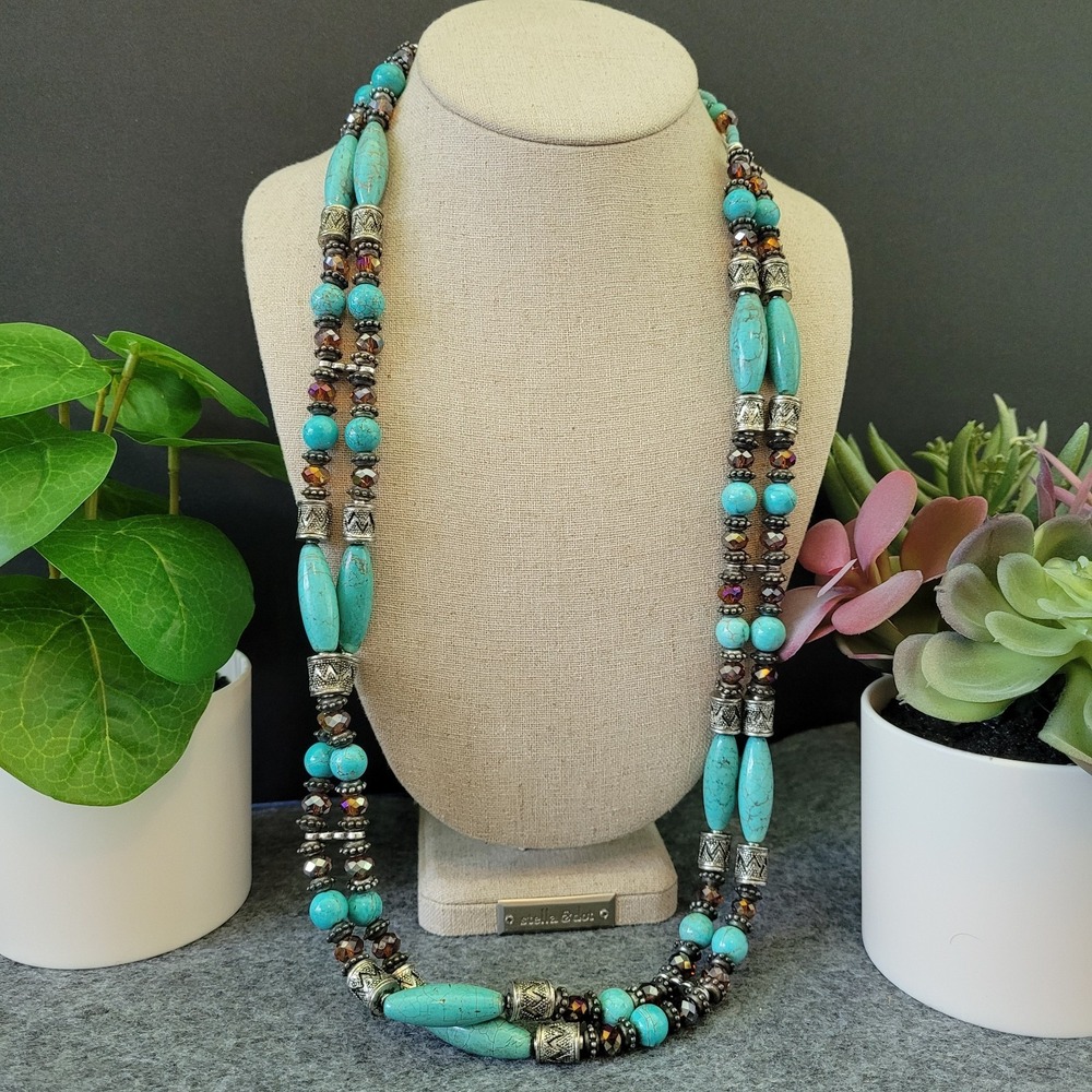 Ariat M&F Western Turquoise Beaded Chain Belt Necklace Southwestern 36"